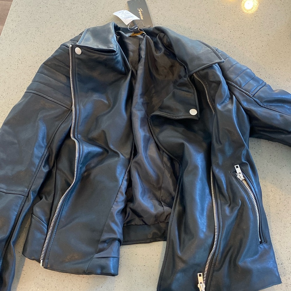 Black faux leather moto jacket